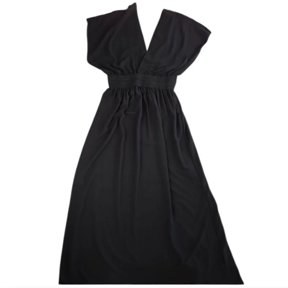 Boohoo Black Maxi Swim Dress – Plunge Neck, Size 18